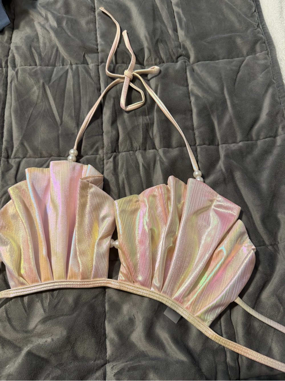 Iridescent Pink Shell-Style Mermaid Halter Bikini Top
